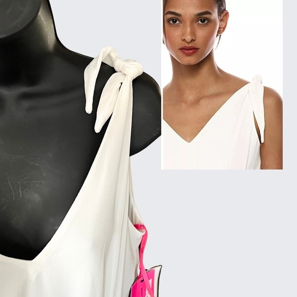 Betsey Johnson [Size 12 - NWT] White Pebble Crepe Shoulder Tie Midi Dress - Picture 3 of 10